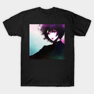 Watercolor Woman in Black T-Shirt